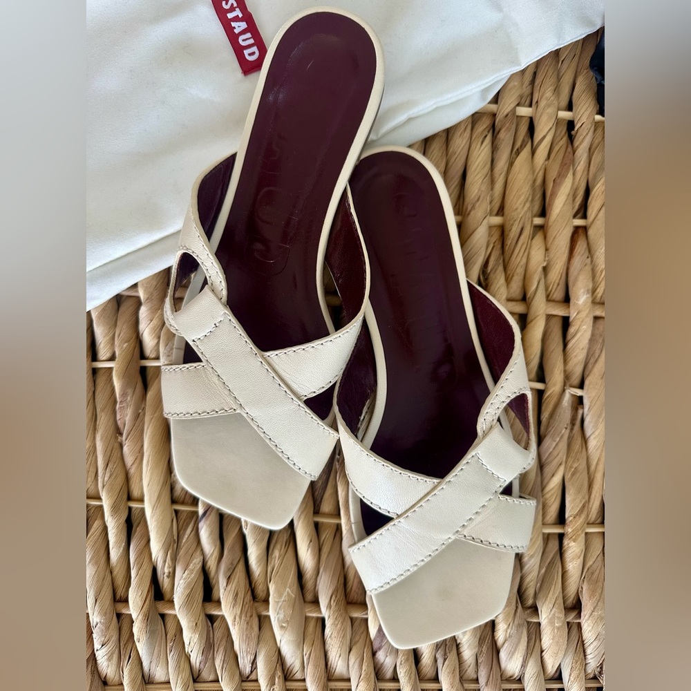 STAUD Chic Off White Leather Sandals 38/ 7.5